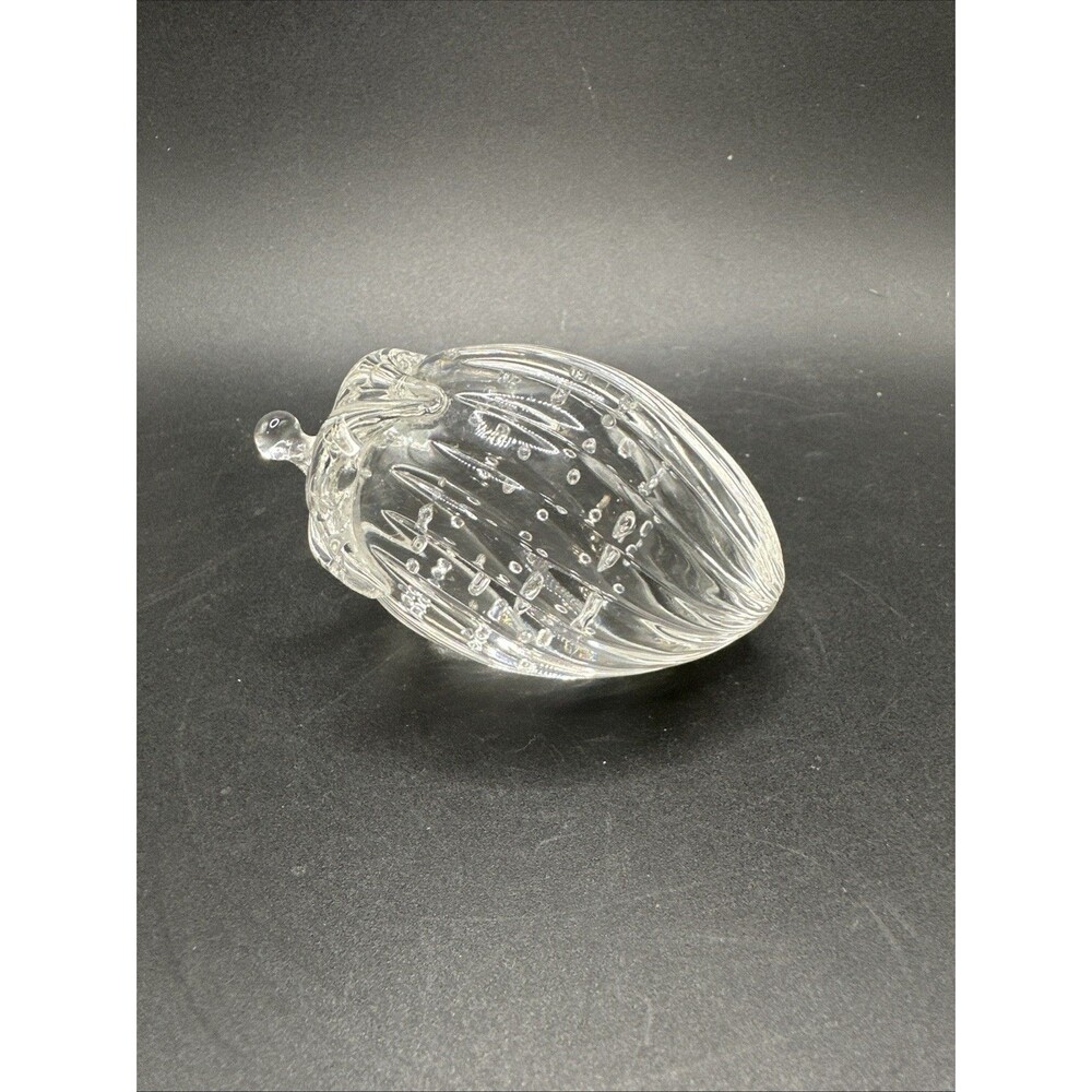 Vintage Strawberry Clear Glass Bullicante Controlled Bubble Paperweight Polished
